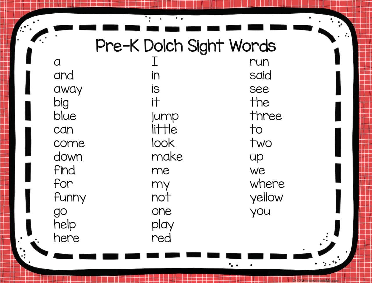 Dolch Pre K – All Words