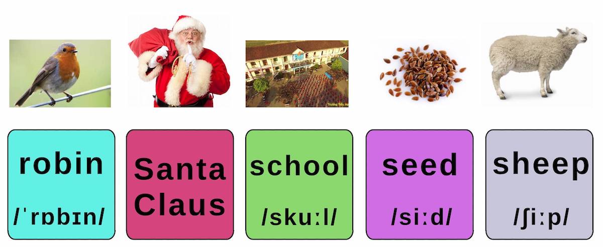 Dolch Noun: robin – Santa Claus – school – seed – sheep