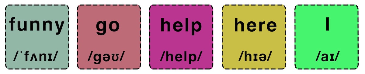 Dolch Pre K: funny – go – help – here – I